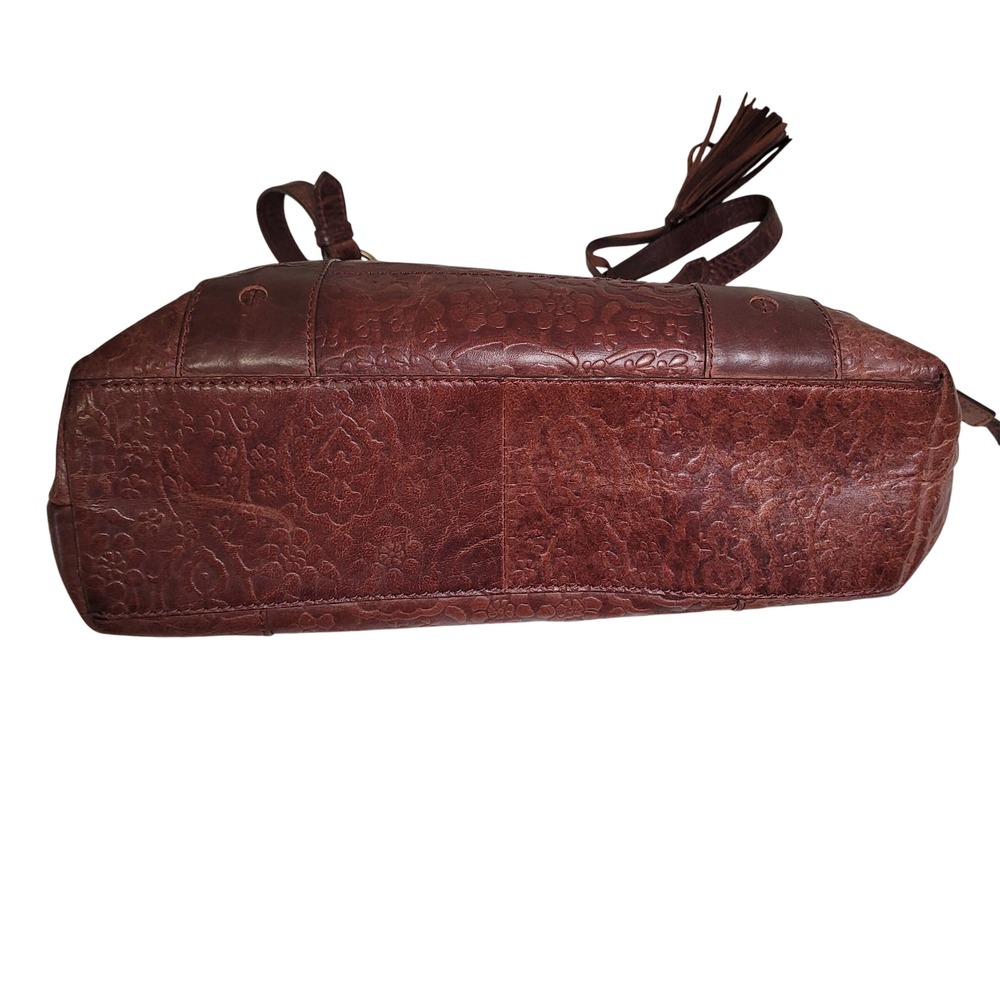 Diba True Floral Embossed Leather Large Shoulder Bag Brown Boho Tooled Tassel - Picture 5 of 16
